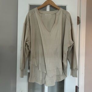 We the Free Free People Waffle Knit Cream Long Sleeve Oversized Tee Size S